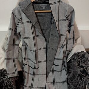 Gray Plaid Open Front Cardigan
